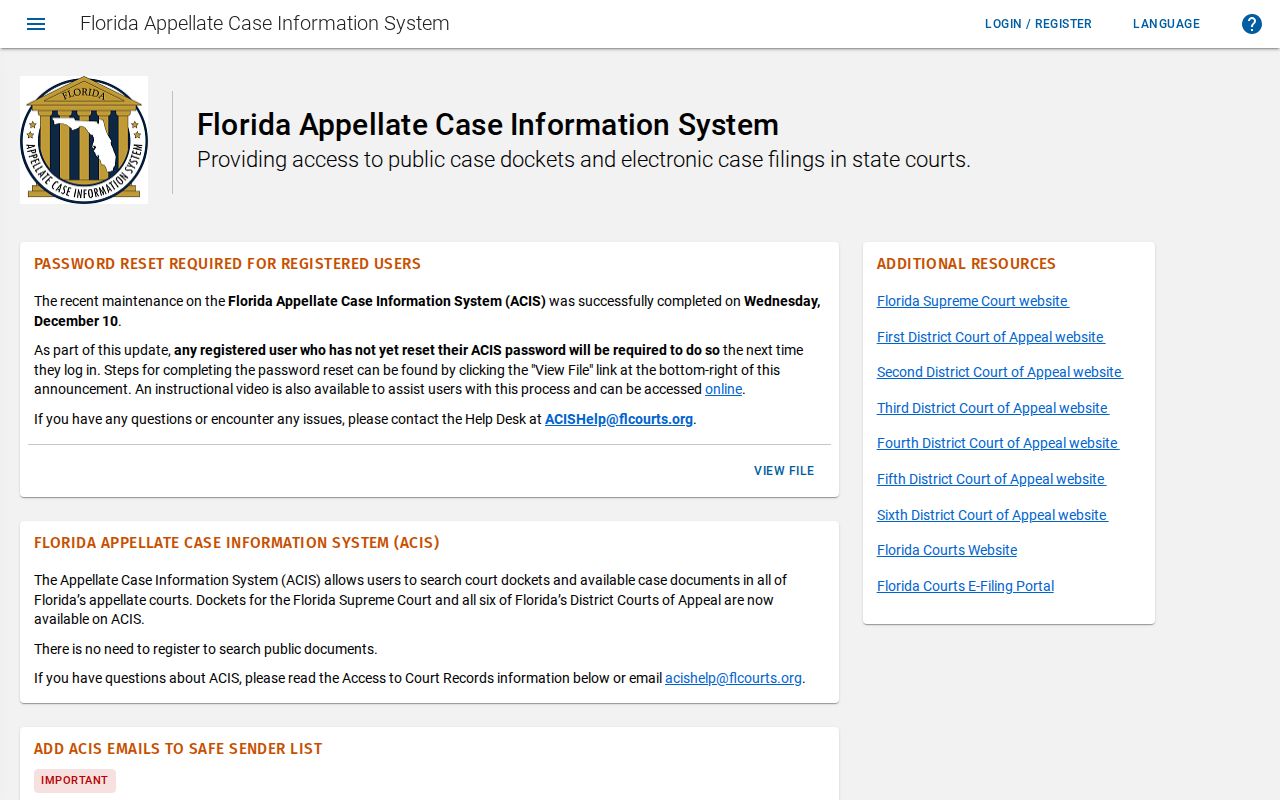 Florida Courts ACIS public appellate search portal